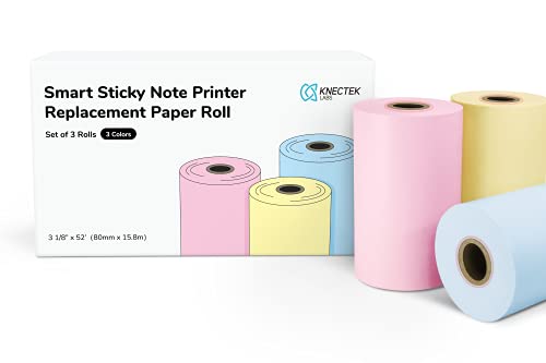 Smart Sticky Note Paper Roll - Assorted Color 3-Roll Pack (Yellow x1, Blue x1, Pink x1), 3 1/8 inch x 52'