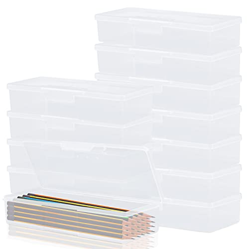 Clear Pencil Box, 12 Pack Large Capacity Office Supplies Storage Organizer, Brush Painting and Drawing Tools Container, Watercolor Pen Storage (Clear)