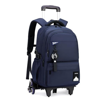 Bansusu Kids Rolling Backpack for Boys School, Classic School Bag Roller Boys Backpack with 6 Wheels, Dark-blue - color: 6 Wheels-dark-blue, style: 6 Wheels