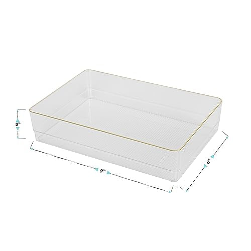 Martha Stewart Kerry Plastic Stackable Office Desk Drawer Organizers, 9" x 6", 3 Pack, with Gold Trim - size: 9" x 6"