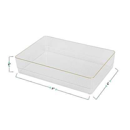 Martha Stewart Kerry Plastic Stackable Office Desk Drawer Organizers, 9" x 6", 3 Pack, with Gold Trim - size: 9" x 6"