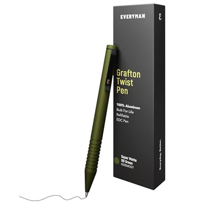 Everyman OD Green Super Matte Mini Twist Gel Pen | Compact Refillable 0.7mm Gel Pen with Twist Mechanism | Durable Metal EDC Writing Tool for Travel, Office, Work & Gifting - color: OD Green, style: Mini Twist