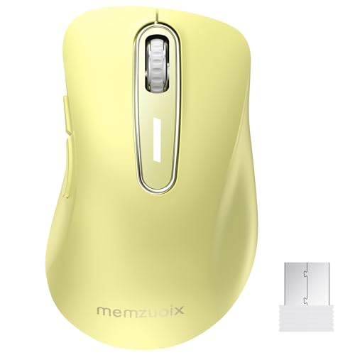 memzuoix 2.4G Wireless Mouse, 1400 DPI Computer Mice USB Receiver, Portable Wireless USB Mouse Battery Powered Cordless Mice for Laptop, PC, Desktop, 5 Buttons (Light Yellow) - color: Light Yellow
