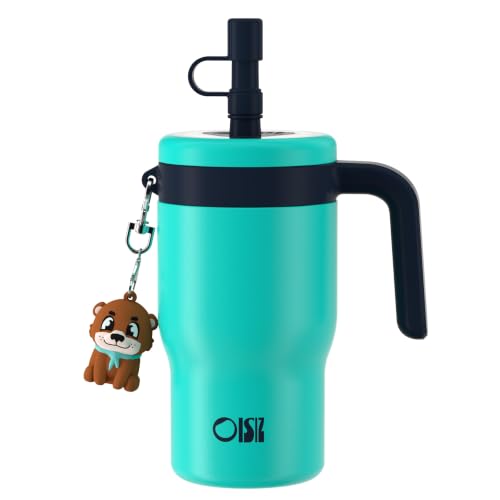 OISIZ 14oz Kids Tumbler with Straw Lid & Handle,Kids Cup with Animal Accessory for School,Kids Water Bottles with Dust-proof Cover,Leakproof Bottles,316 Stainless Steel,Keep Cold 24 Hours-dark green - color: grassland green