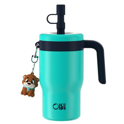 OISIZ 14oz Kids Tumbler with Straw Lid & Handle,Kids Cup with Animal Accessory for School,Kids Water Bottles with Dust-proof Cover,Leakproof Bottles,316 Stainless Steel,Keep Cold 24 Hours-dark green - color: grassland green