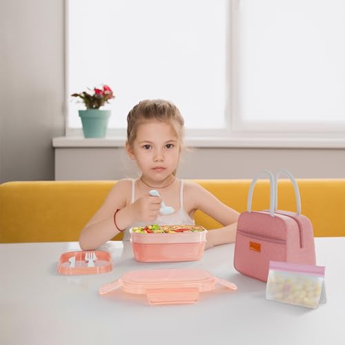 JBGOYON® Bento Lunch Box Set - 3 Stackable Containers for Adults and Kids，lunch box for women- Includes Lunch Bag, Leak-Proof and BPA-Free - Built-in Utensil Set - Dishwasher Safe (Pink) - color: Pink set