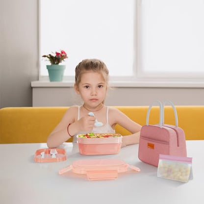 JBGOYON® Bento Lunch Box Set - 3 Stackable Containers for Adults and Kids，lunch box for women- Includes Lunch Bag, Leak-Proof and BPA-Free - Built-in Utensil Set - Dishwasher Safe (Pink) - color: Pink set