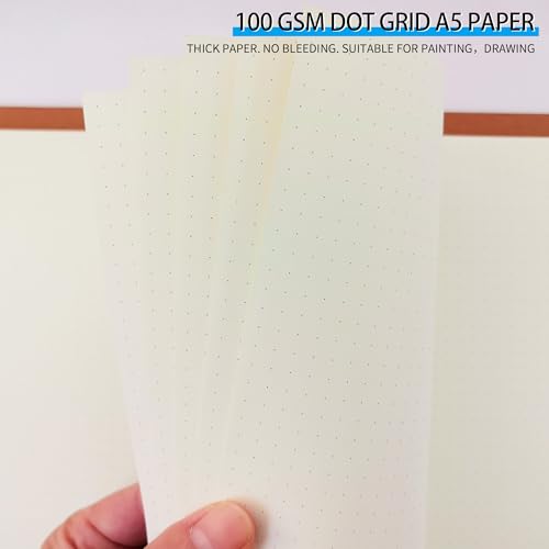A5 Dot Grid Paper, 100GSM A5 Dotted Refill Paper for 6 Ring Refillable Binder/Planner/Diary Journals/Painting -Dotted Pages,80 Sheets/160 Pages (Beige-Dot Grid-A5) - size: Beige-Dot Grid-A5