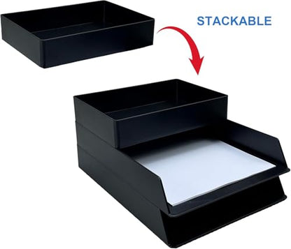 Amazon Basics Rectangular Plastic Desk Organizer with Storage Trays, Accessory Tray for Office Supplies and Pen Holder, 9.4 x 6.7 x 2 inch, Black (Pack of 2) - size: 9.4" x 6.7" x 2" (Pack of 2)