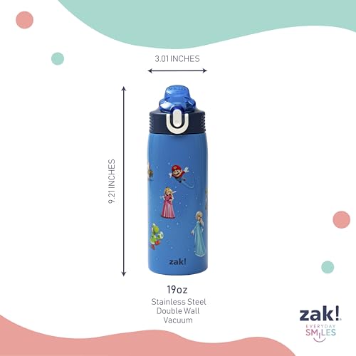 Zak Designs The Super Mario Galaxy Movie Sage Kids Water Bottle For School or Travel, 19oz Insulated Stainless Steel Water Bottle With Leak-Proof Straw, BPA Free (Mario & Friends) - color: Mario Movie 2