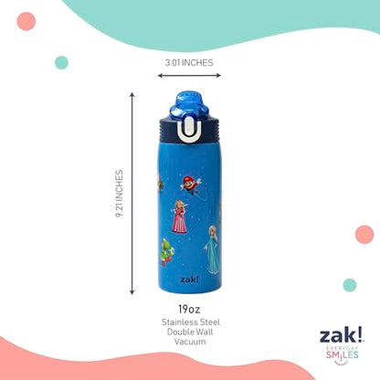 Zak Designs The Super Mario Galaxy Movie Sage Kids Water Bottle For School or Travel, 19oz Insulated Stainless Steel Water Bottle With Leak-Proof Straw, BPA Free (Mario & Friends) - color: Mario Movie 2