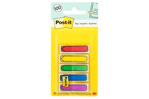 Post-it Arrow Flags, 0.47 x 1.7 in, Primary Colors, 1 Dispenser, 100 Flags | Removable Page Markers for Planners, Journals, and Calendars - size: True