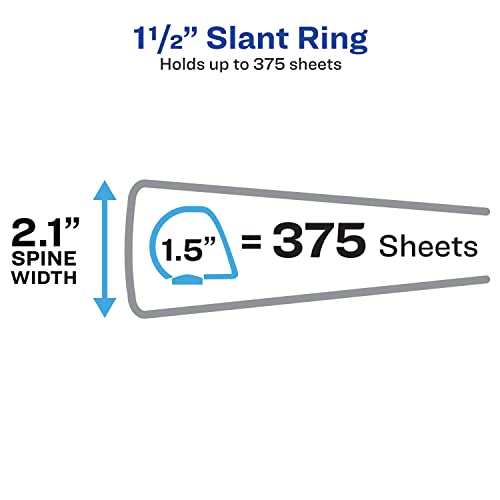 Avery Showcase Standard View 3 Ring Binder, 1.5" Slant Rings, 375-Sheet Capacity, 2.1 Inch Wide Spine,1 White Binder, Ideal for Lightweight Organization and Occasional Referencing (19651) (Pack of 2) - size: 1.5" (Pack of 2)
