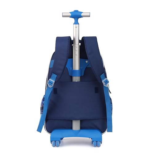 Cartoon Rolling Backpack for Boys Girls, Kids 5 Pcs Wheeled Backpack, Travel Backpack for Elementary Students (Shark Blue) - color: Shark Blue