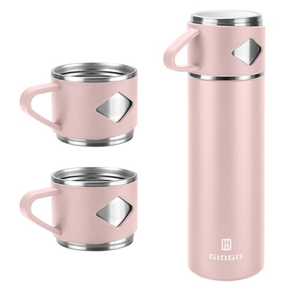 Stainless Steel Thermo 700ml/23.7oz Vacuum Insulated Bottle with Cup for Coffee Hot drink and Cold drink water flask.(Pink,Set) - color: Pink (Set), size: 23.7 Ounces