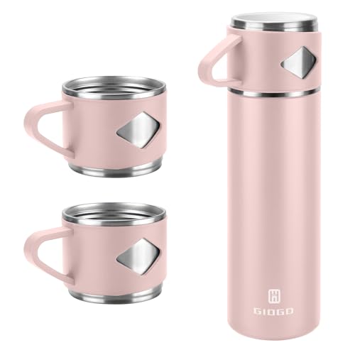 Stainless Steel Thermo 700ml/23.7oz Vacuum Insulated Bottle with Cup for Coffee Hot drink and Cold drink water flask.(Pink,Set) - color: Pink (Set), size: 23.7 Ounces