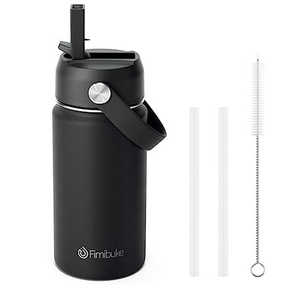 Fimibuke Kids Insulated Water Bottle, 14oz BPA FREE 18/8 Stainless Steel Travel Tumbler Double Wall Vacuum Leak Proof Kids Cup with Straw Metal Water Bottle for School Boys Girls(1 Pack, Black) - color: B10. Black