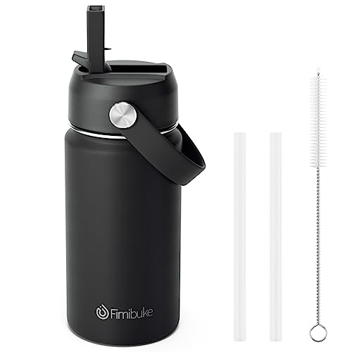 Fimibuke Kids Insulated Water Bottle, 14oz BPA FREE 18/8 Stainless Steel Travel Tumbler Double Wall Vacuum Leak Proof Kids Cup with Straw Metal Water Bottle for School Boys Girls(1 Pack, Black) - color: B10. Black