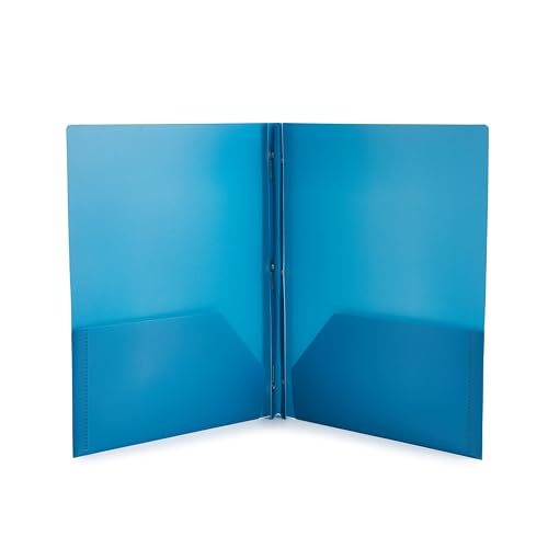 Amazon Basics Heavy Duty Plastic Folders with 2 Pockets for Letter Size Paper, Red and Blue, 2-Pack - size: 2-Pack, style: 2 Pockets