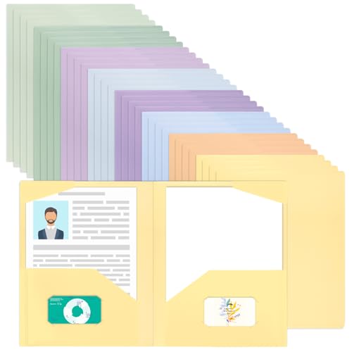EOOUT 32pcs Plastic Folders with Pockets, Heavy Duty Pocket File Folders, 2 Pocket Folders with 2 Business Card Holder, 8 Colors, Letter Size, A4 Size, for Office School Filing Supplies - color: Pastel