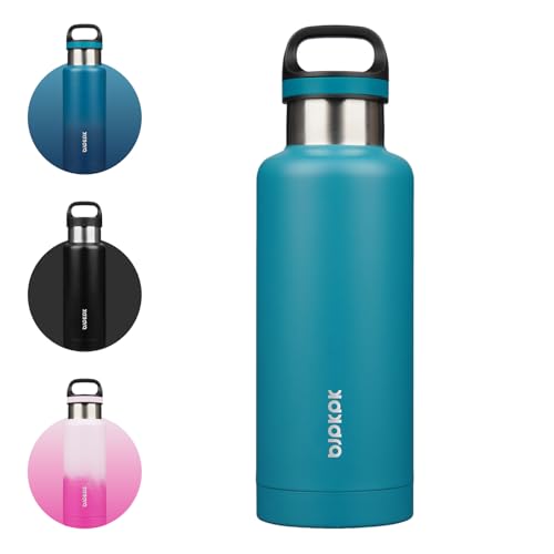 BJPKPK Insulated Water Bottle 32OZ Stainless Steel Water Bottle with Handle Double Walls Vacuum Insulated BPA Free Flask, Laguna - color: Laguna, size: 32 Ounces