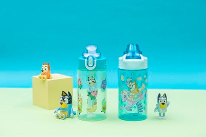 Zak Designs Bluey Sage Kids Water Bottle For School or Travel, 16oz Durable Plastic Water Bottle With Straw, Handle, and Leak-Proof, Pop-Up Spout Cover, 2-Pack Set (Bluey & Bingo) - color: Bluey & Bingo