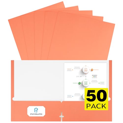 pmybupo Orange Two Pocket Folders,50 Pack 2 Pocket Folders with Business Card Slot Fit Letter Size Paper,Colored File Folders with Pockets for School Office Home Business - color: 2023u