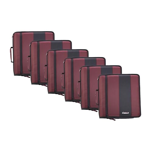 Case-it School Zipper Binder | 2-Inch O-Rings | 350-Sheet | D-251 Burgundy | Classic, Multiple Storage Pockets, Shoulder Strap, School & Office Organizer, 6-Pack - color: Burgundy, size: 6 Pack