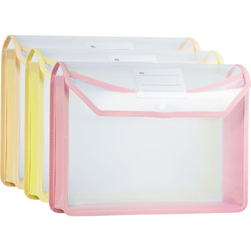 Plastic Expanding File Folder, Clear Envelopes Fit Letter & A4 Size, Folders for Documents with Snap Closure, No Dividers, Large Capacity (3, Warm Colors) - color: Warm Colors-3 Pack