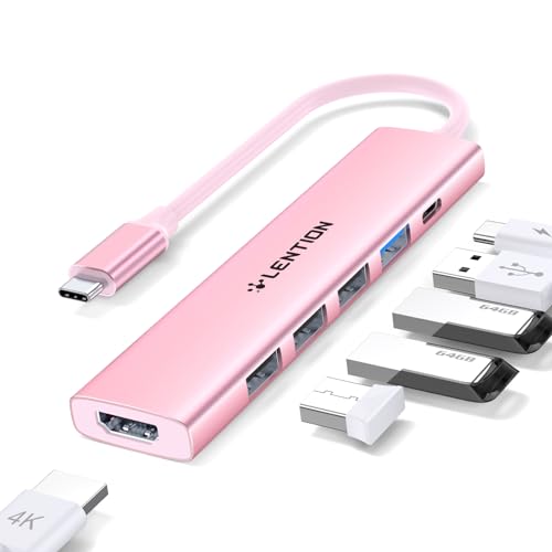 LENTION 6-in-1 USB C Hub, 4K@30Hz HDMI, 100W PD, 1 USB 3.0, 3 USB 2.0 | Ideal for Work & Study, Stable Driver 3.0 Certified, Compatible with macOS, iOS/iPadOS, Windows & ChromeOS (CH17, Rose Gold) - color: Rose Gold