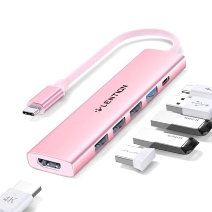 LENTION 6-in-1 USB C Hub, 4K@30Hz HDMI, 100W PD, 1 USB 3.0, 3 USB 2.0 | Ideal for Work & Study, Stable Driver 3.0 Certified, Compatible with macOS, iOS/iPadOS, Windows & ChromeOS (CH17, Rose Gold) - color: Rose Gold
