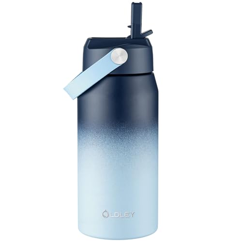 Oldley 18oz Insulated Water Bottle with Straw, Stainless Steel Water Bottle for Sports, Travel, School, BPA-Free Sports Bottles for Adult Kids, Leak-Proof, Blue Gradient - color: Blue Gradient, size: 18 Ounces