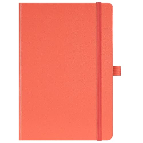 Ruled Notebook/Journal - Classic Lined Journal/Notebook, 5.3'' x 8.26'', Hardcover with Thick Paper, Banded + Pen Holder +Inner Pocket - Coral Pink - color: Coral Pink, size: Ruled