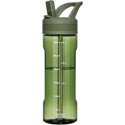 OLDLEY 20oz Kids Water Bottle with Straw, BPA-Free Tritan Water Bottle for School, Leakproof Clear Water Bottle with One Click Open, Measurement Scale, Cup Holder Friendly for Boys Girls,Army Green - color: Army Green