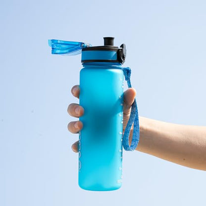 OLDLEY Kids Water Bottle for School, 17 oz (2 lids) BPA-Free Reusable Leak-proof Durable Tritan Plastic Water Bottles with Straw & Chug Lids, Anti-dust Spout Cover (Blue) - color: A-Blue, size: 16.9 Ounces