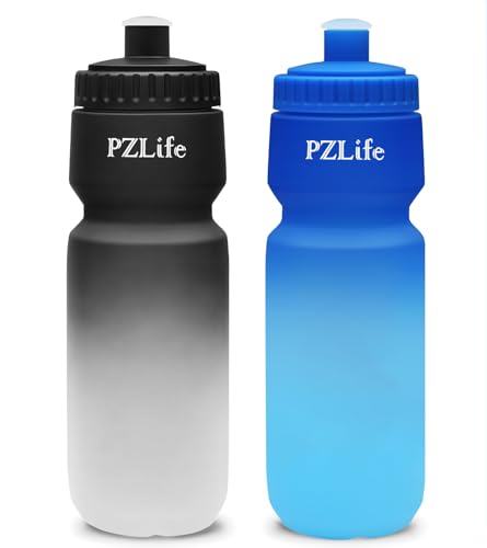 2 Pack Bike Water Bottle, BPA Free 24oz Cycling Water Bottles,Leak proof, with Capacity Scale Pull Top Lid, Reusable Sport Squeeze Water Bottle, for Bicycle, Gym,Running - color: y-Blue+black