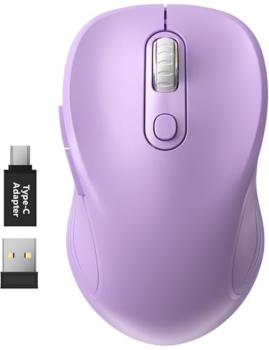 WisFox 2.4GHz Wireless Mouse for Laptop, Ergonomic 6-Button, Violate | 2.4GHz Wireless, 3 DPI Levels, Type-C Adapter, Plug & Play, Quiet, Wireless Mice for Windows Mac PC Notebook Computer Mouse - color: Violate