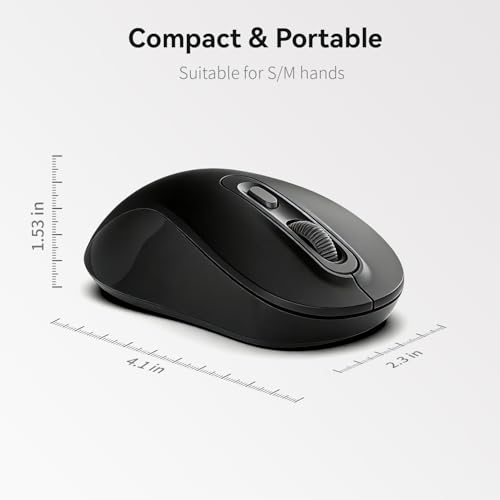 Wireless Mouse, 2026 New Model, Silent Click Ergonomic Design, Portable, 4 Buttons, Adjustable DPI (800/1200/1600), for Laptop/PC/Office (Black) - color: black