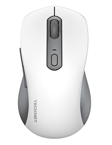 TECKNET Bluetooth Mouse, [ USB + BT1 + BT2 ] Wireless Mouse for Laptop, Silent Click, Ergonomic Design, 4800 DPI Computer Mice Wireless, Dual Mode for Laptop, Computer, iPad, MacBook - color: Grayish White