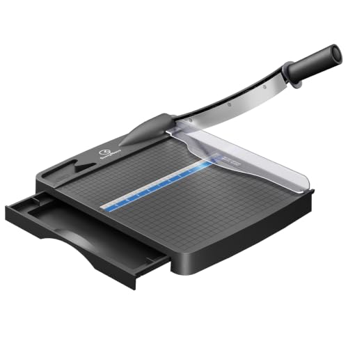 12 Inch Heavy Duty Paper Cutter, Wood Guillotine Paper Cutter & Paper Trimmer, 12-16 Sheets Capacity Paper Cutting Board for Classroom, Crafting, Cardstock Black (Matte Black)