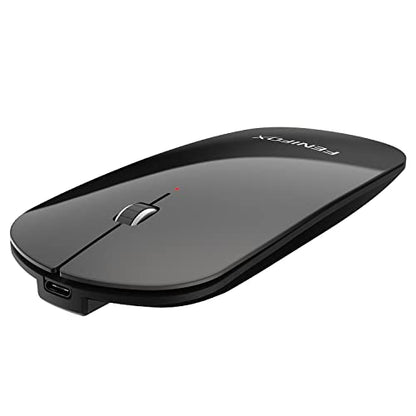 FENIFOX Wireless Bluetooth Mouse, Ultra-Thin Flat and Slim Silent USB-C Rechargeable Travel Mini Portable Mouse for Mac iPad Laptop MacBook Tablet Chromebook - Black - color: Black