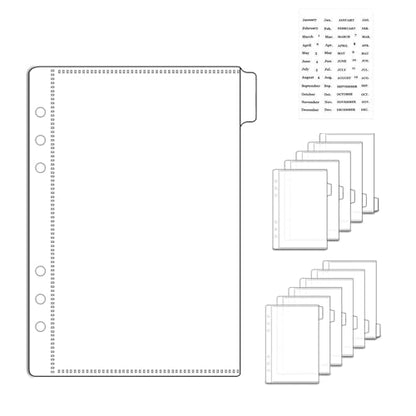 NatSumeBasics 12 A5 Binder Pocket Dividers with Tabs Zipless 5" x 8" Clear Cash Stuffing Envelopes Planner Inserts for 6 Ring Budgeting Accessories (12 A5)