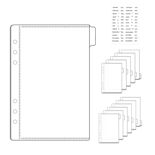 NatSumeBasics 12 A5 Binder Pocket Dividers with Tabs Zipless 5" x 8" Clear Cash Stuffing Envelopes Planner Inserts for 6 Ring Budgeting Accessories (12 A5)