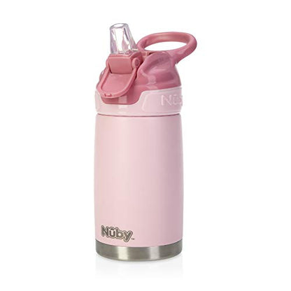 Nuby Thirsty Kids No Spill Flip-It Reflex Stainless Steel Travel Cup or Water Bottle - 10 Oz - 18+ Months - Pink - Back to School Essentials - size: 10.1 Ounces, style: Pink