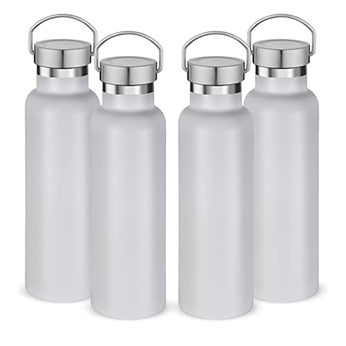Neihepal 20 oz Insulated Water Bottles Bulk 4 Pack,Stainless Steel Double Wall Sport Bottle with Lid of Handle,Metal Reusable Thermoses Flask with Cup Cap for School,Hikers,Gift (White,Set of 4) - color: White