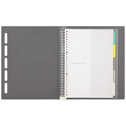 Maruman CLARTE 26‑Ring Binder with 5 Index Windows & Matching 5‑Tab Dividers, B5 Size, 7.17" x 10.12", Includes 10 Loose Leaf Ruled Sheets and Clear Storage Pocket, Holds Up to 120 Sheets, Gray - color: Gray, size: B5