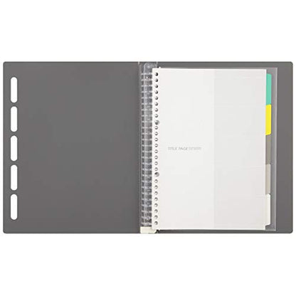 Maruman CLARTE 26‑Ring Binder with 5 Index Windows & Matching 5‑Tab Dividers, B5 Size, 7.17" x 10.12", Includes 10 Loose Leaf Ruled Sheets and Clear Storage Pocket, Holds Up to 120 Sheets, Gray - color: Gray, size: B5