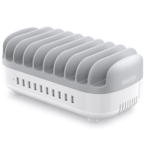 10 Ports Charging Station for Multiple Devices, 120W iPad Charging Station Organizer, USB Charging Docking with Cooling Fan, for iPhone, for iPad, Tablet, Kindle, ETL Listed (White) - color: White, size: 10 Ports
