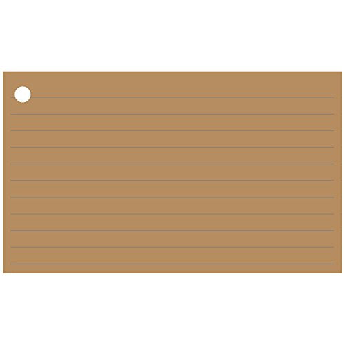 Colonial Cards: 150 Color Cardstock 3" x 5" Index Cards, Kraft, Lined Landscape Format with Corner 1-Hole Punched and 4 Binder Rings - color: kraft