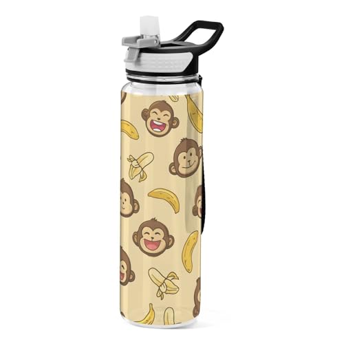 ALAZA Cute Monkey Water Bottle with Straw,Leakproof Tritan Clear Sports Water Bottle Banana Kids Water Bottle for School Outdoor Sports Drinking,32 oz - color: Cute Monkey, size: Large
